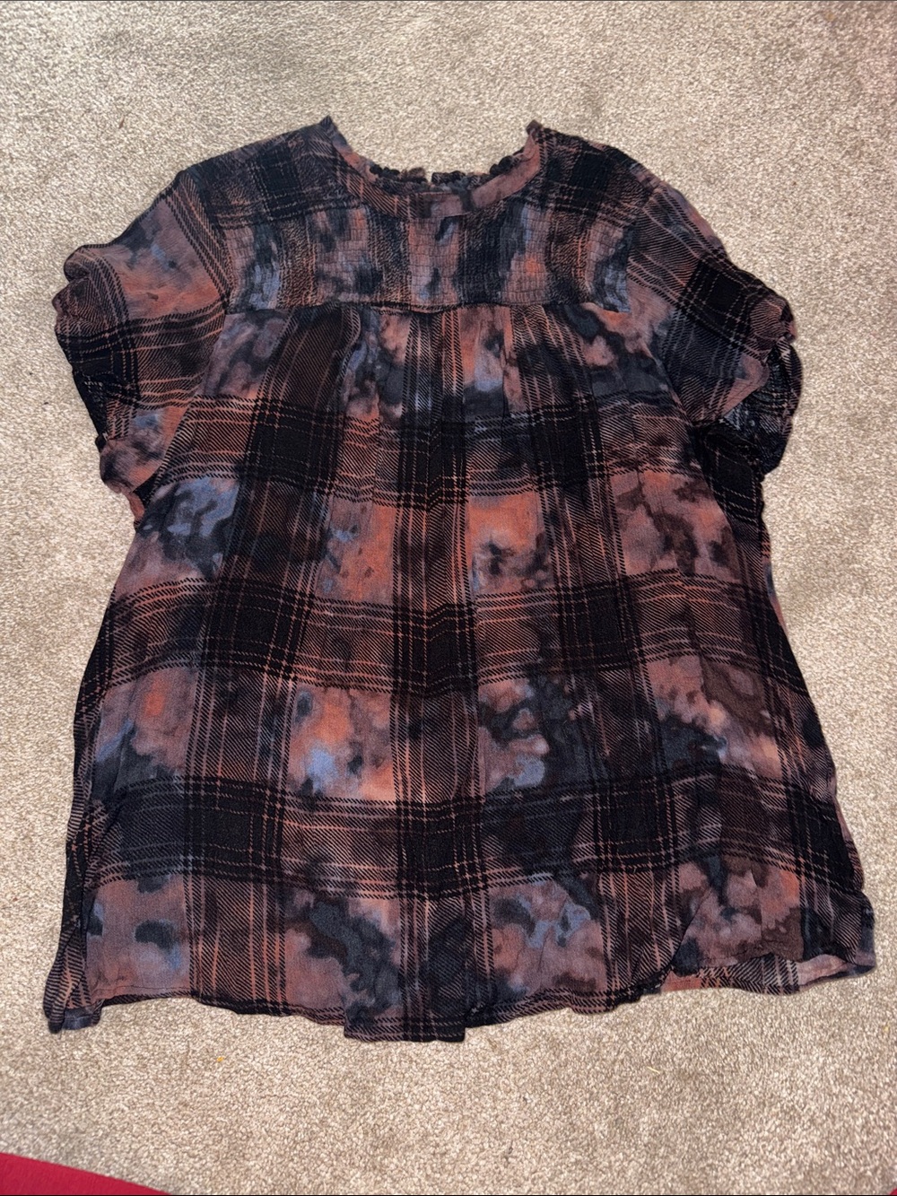 torrid Plaid Tie-Dye Short Sleeve Blouse